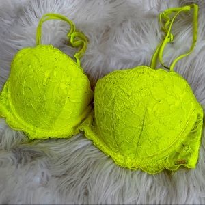 Neon Yellow lace push up Bra by PINK